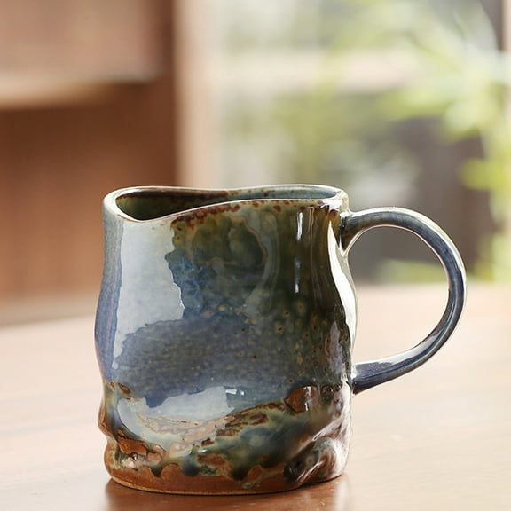 Blue Ceramic Coffee Mug | Unique Shaped Design | 12 Oz Capacity | Ergonomic Handle | Heat Insulating | Food Grade Material | Home & Office Use