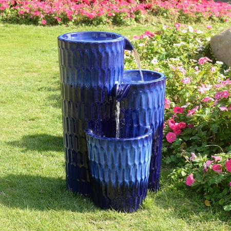 Blue Ceramic Fountain - Serenity in Simplicity, No Lights