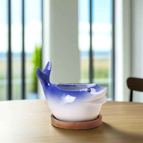 Blue Ceramic Gardening Flowerpot with Decorative Pattern for Indoor Plants
