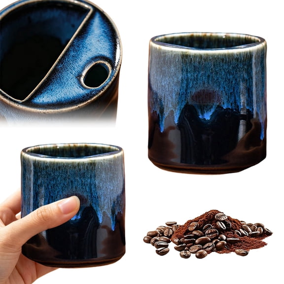 Blue Ceramic Porcelain Coffee Mug with Lid, Handleless Kiln Glaze Tea Cup, Travel Friendly Heat-Retaining Drinkware for Home Office Daily Use