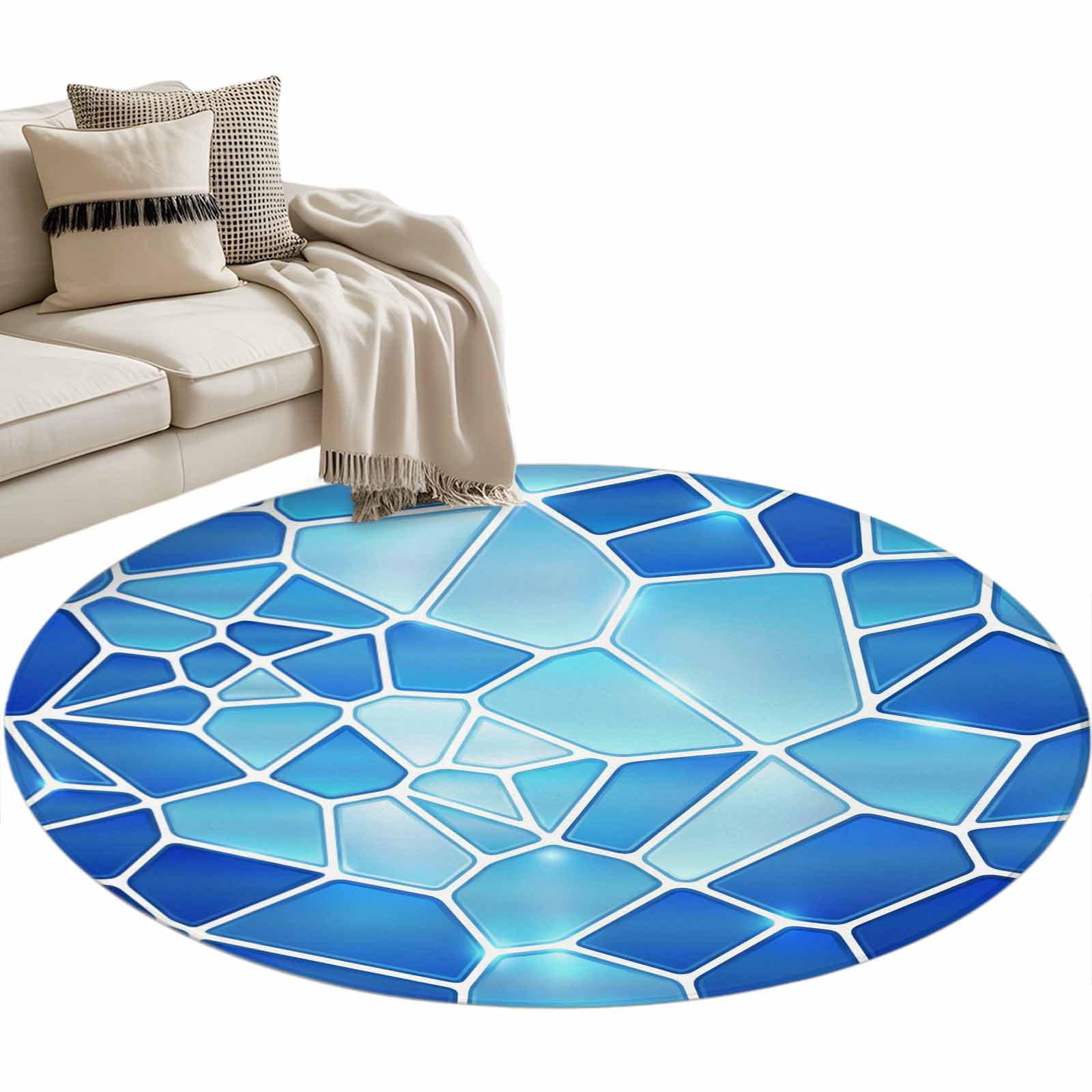 Ceramic Tile Rugs Blue Ceramic Round Rug 3ft Washable Circle Entryway Rugs Non Slip ...