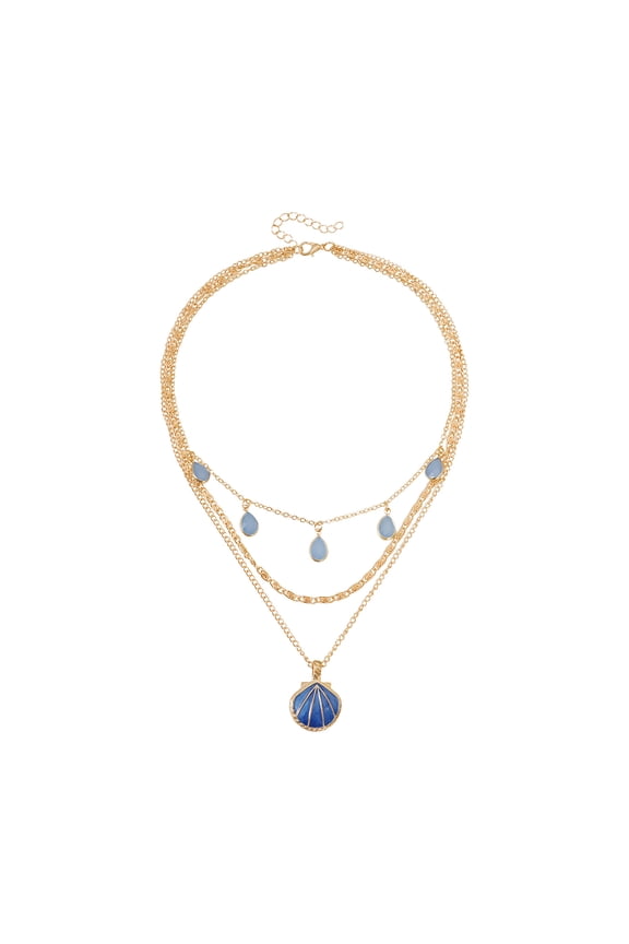 Blue Ceramic Shell Necklace, Adjustable Drip Glaze Layering Chain, Antique Alloy Collar Jewelry for Women