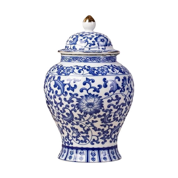 Blue Ceramic Storage Jar with Lid 1300ml Decorative Vase for Home Kitchen and Dining Table