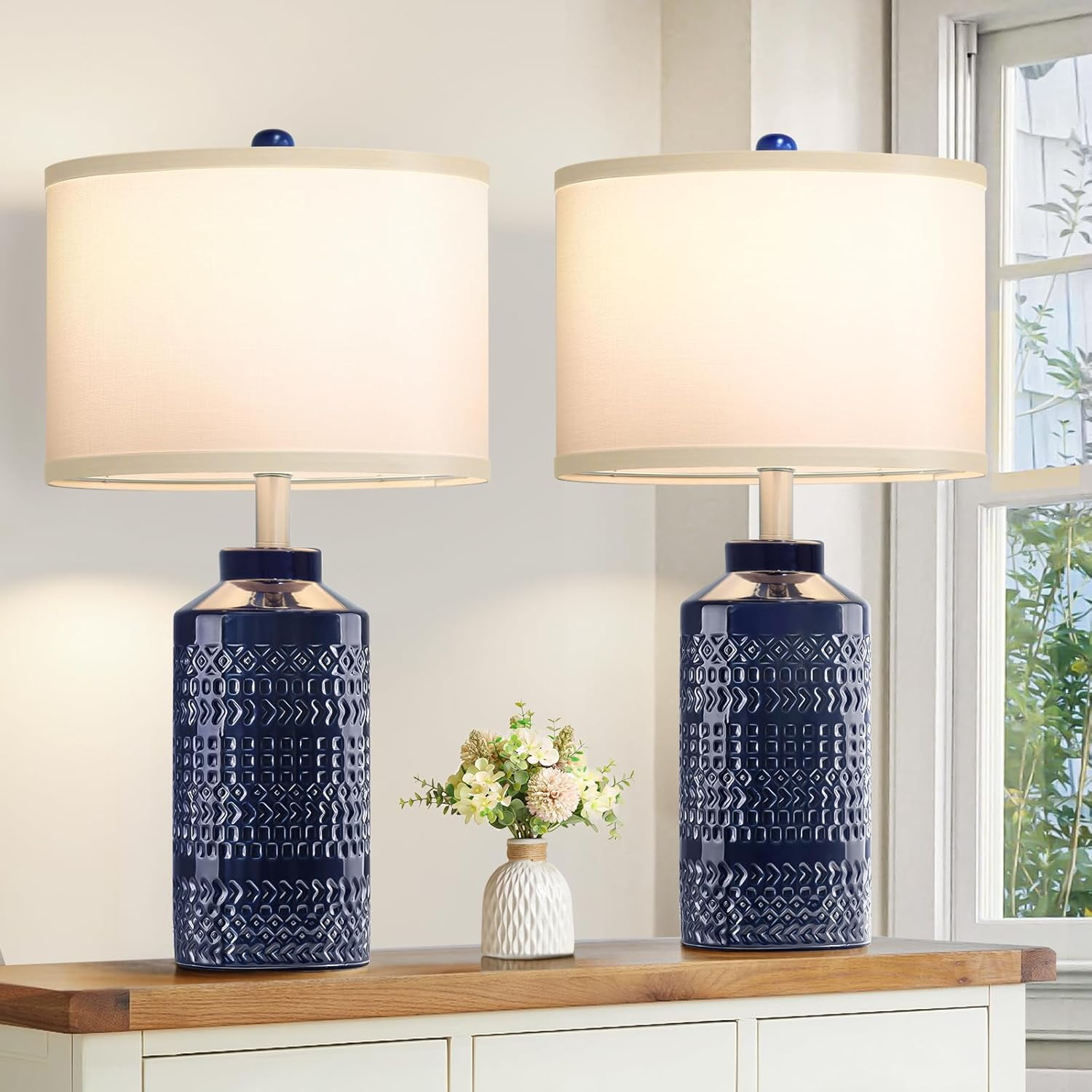 Blue Ceramic Table Lamps for Bedrooms Set of 2, 23.4" Modern Living ...