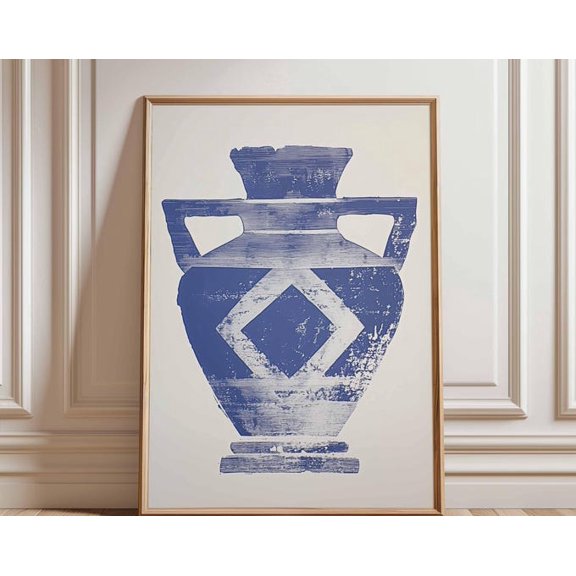 Blue Ceramic Vase Minimalist Pottery Wall Art Print, Unframed Paper Poster 8x10in