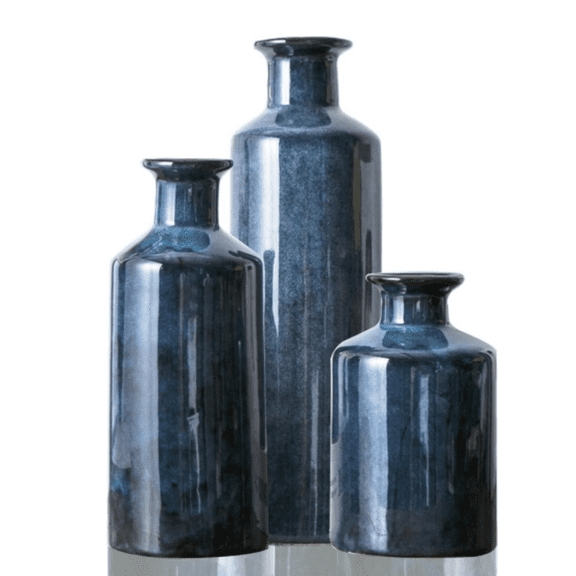 Blue Ceramic Vase Set of 3 Small Vases, Modern Farmhouse for Home Decor Bottles, Rustic Terracotta Vase Decorative Vases for Table,Fireplaces Decor, Bookshelf, Living Room