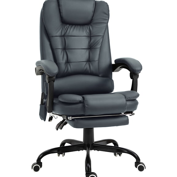 Blue Chair With 7 Vibrating Massage And Reclining Function - Adjustable 43.75" 48.21" Height, 155 Degrees Recline, Full Support, Pu Leather Office In Massager Body Cover