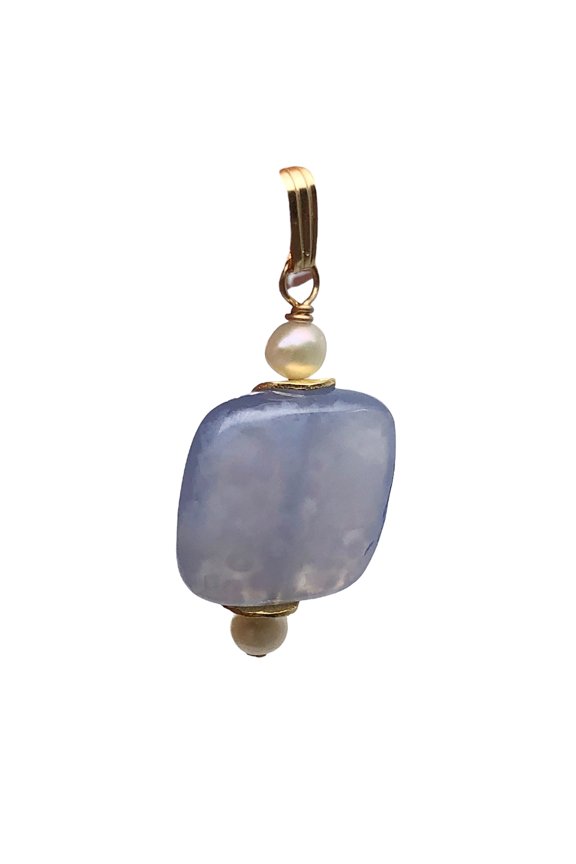 Blue Chalcedony 14K Gold Filled Drop Pendant | 1 3/8" Long |