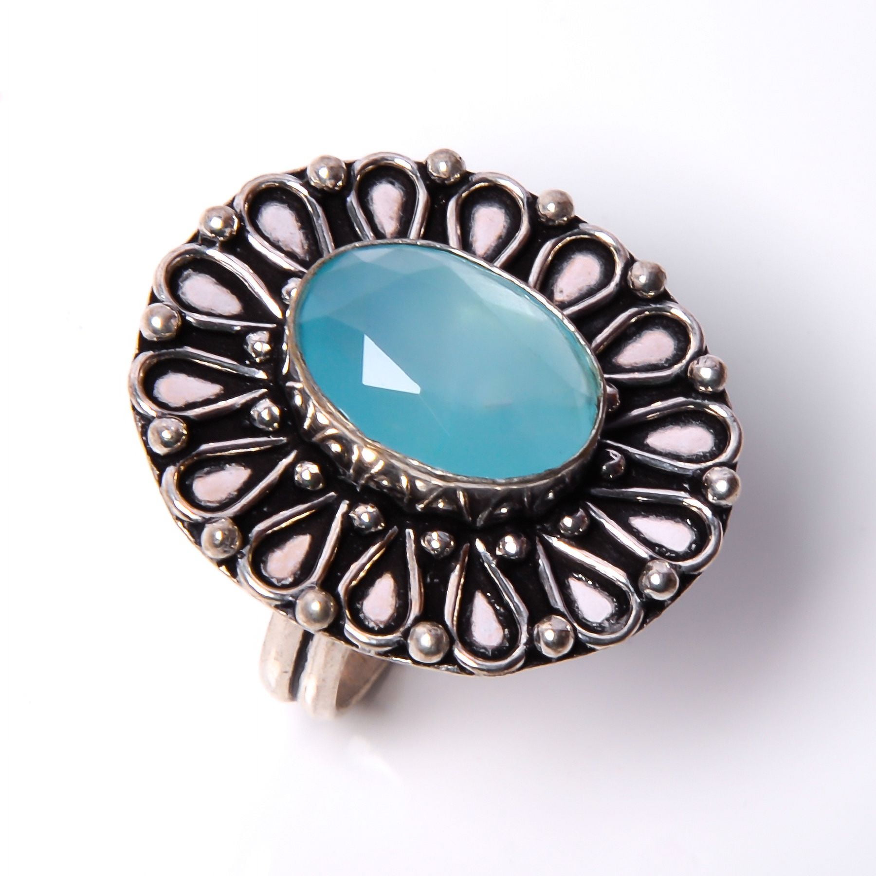 ZAM GEMS Blue Chalcedony 925 Sterling Silver Jewelry Ring s.9 T274, Gemstone Jewelry, Birthday Gift, Christmas Gift