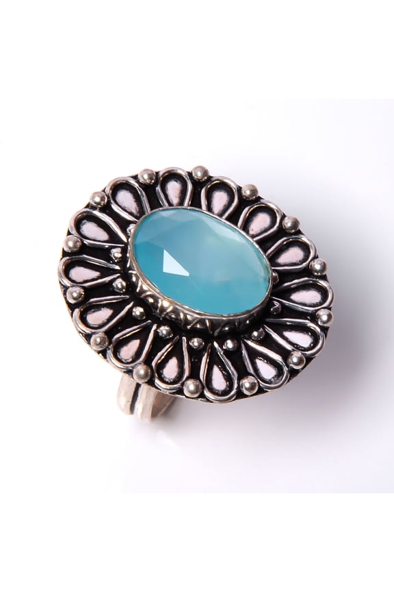 Blue Chalcedony 925 Sterling Silver Jewelry Ring s.9 T274, Gemstone Silver Jewelry, New Year Sale, Valentin's Day Gift