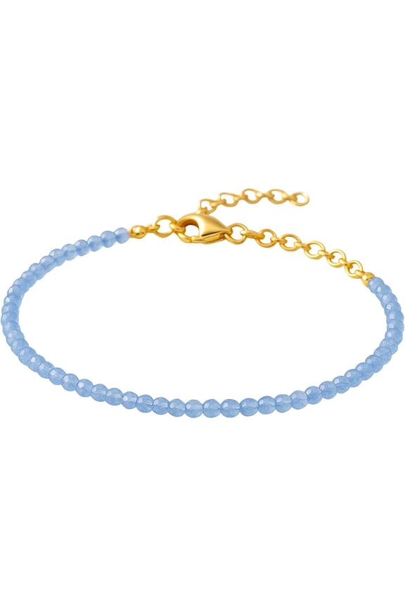 Blue Chalcedony Crystal Bracelet - 2mm Beaded Bracelet and Healing Stones (Faceted, Golden Chain)