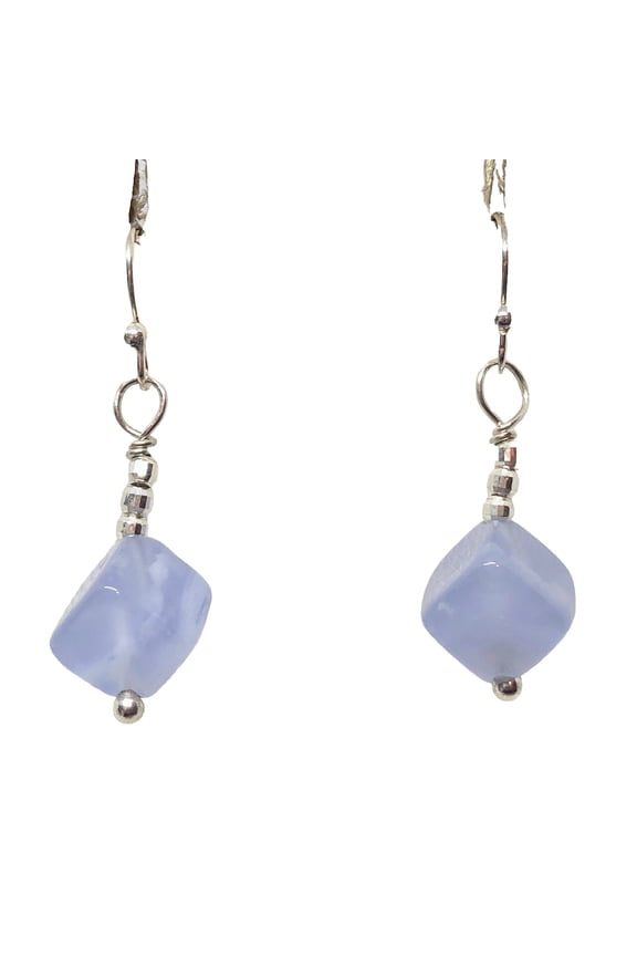 Blue Chalcedony Cubes and Sterling Silver Earrings | 1 1/2" Long |