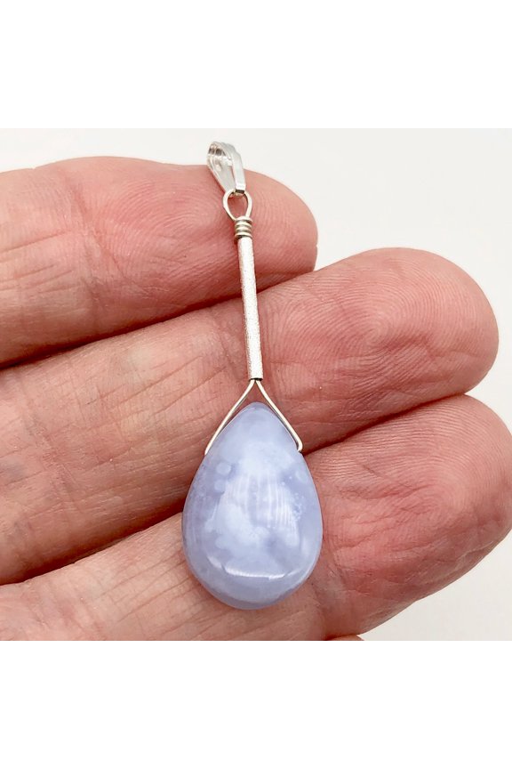 Blue Chalcedony Designer Sterling Silver Pendant | 20x13x6mm | 2" Long |