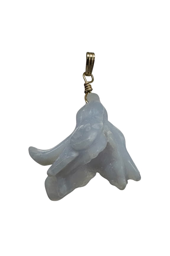 Blue Chalcedony Druzy Carved Flower Bead 14Kgf Pendant | 1 3/4" Long | Blue |