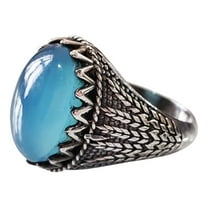Blue Chalcedony Mans Ring, Natural Blue Chalcedony, Ring, Silver Jewelry, 925 Silver Ring, Gift, Heavy Mens Ring, Arabic Design, Ottoman Style Ring, Christmas, Turkey Mens Signet Ring