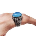 thumbnail image 1 of Blue Chalcedony Mans Ring, Natural Blue Chalcedony, Ring, Silver Jewelry, 925 Silver Ring, Gift, Heavy Mens Ring, Arabic Design, Ottoman Style Ring, Christmas, Turkey Mens Signet Ring, 1 of 7