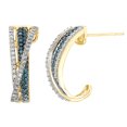 thumbnail image 1 of AFFY Blue, Champagne & White Natural Diamond Hoop Earrings in 10k Yellow Gold (0.5 Cttw ), 1 of 1