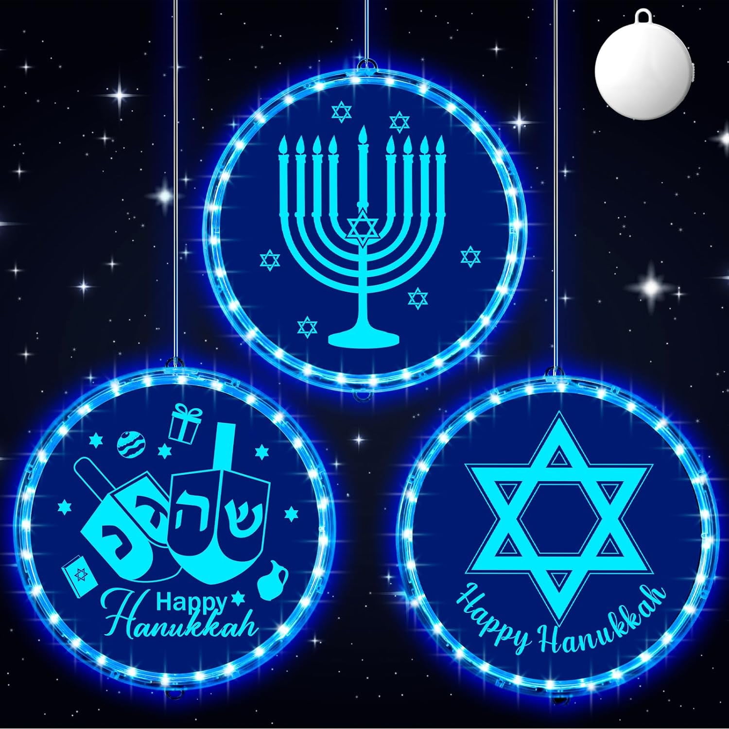 Blue Chanukah Window Lights Menorah Dreidel Hanukkah LED Lights