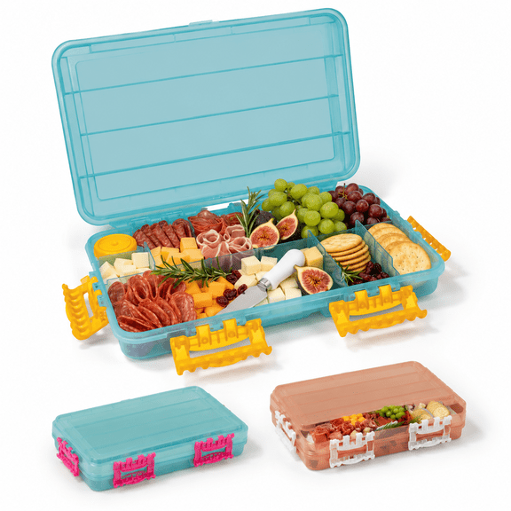 Blue Charcuterie Safe Divided Portable Serving Tray with Lid and Handle