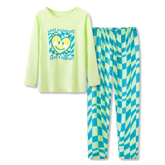 Beezizac Blue Checker Pajamas for Big/Teen Girls – Cute Autumn 2-Piece Long Sleeves Shirt & Pants PJs Play Set Size 10