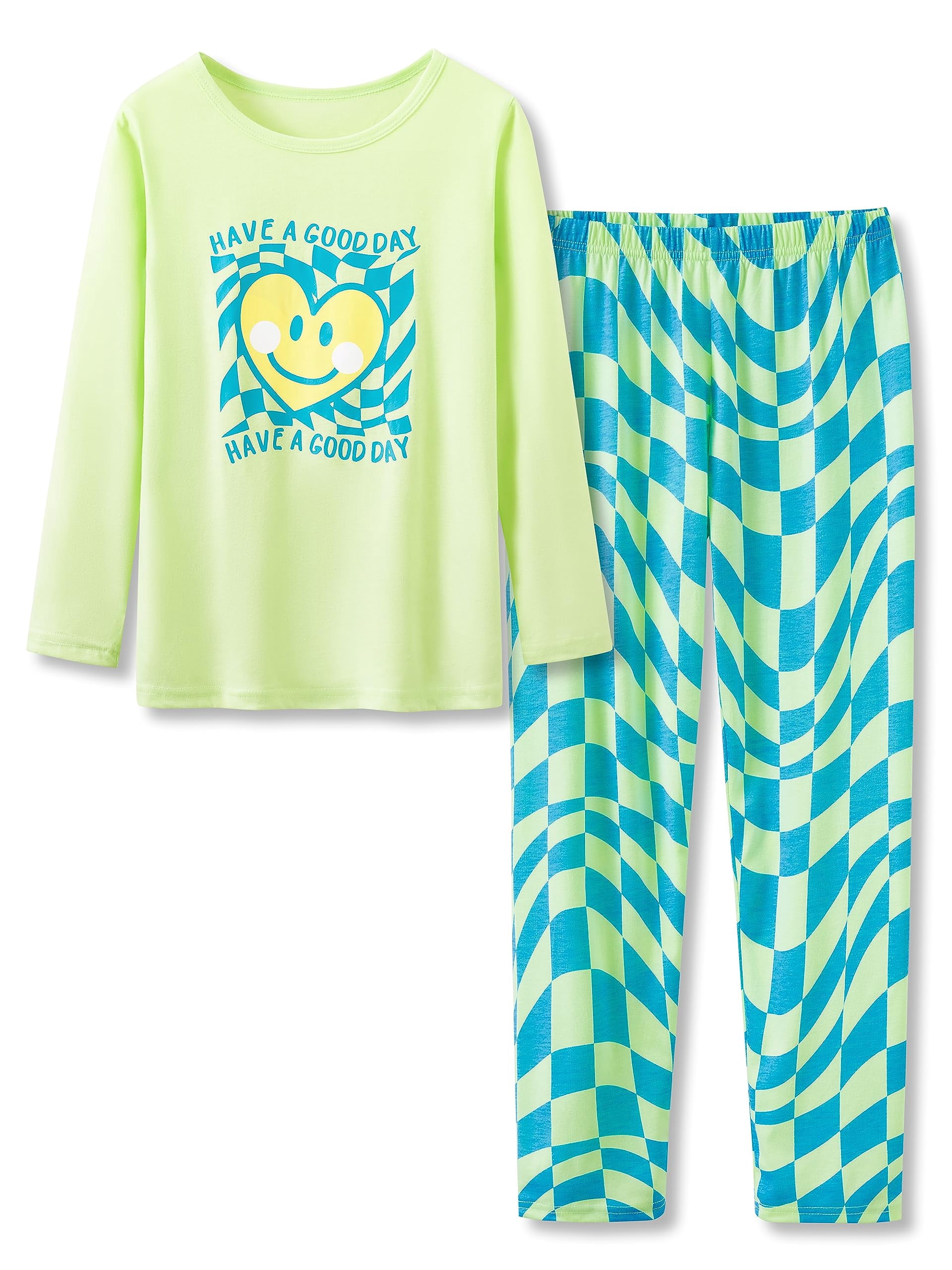 Beezizac Blue Checker Pajamas for Big/Teen Girls – Cute Autumn 2-Piece ...