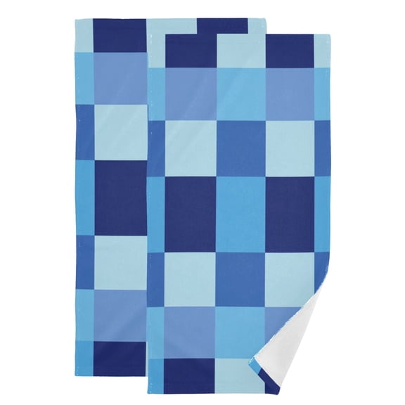Blue Checkerboard Pixel Art Hand Towel Absorbent Bath Towels for Bathroom Sports Gym 28" x 14" Set of 2