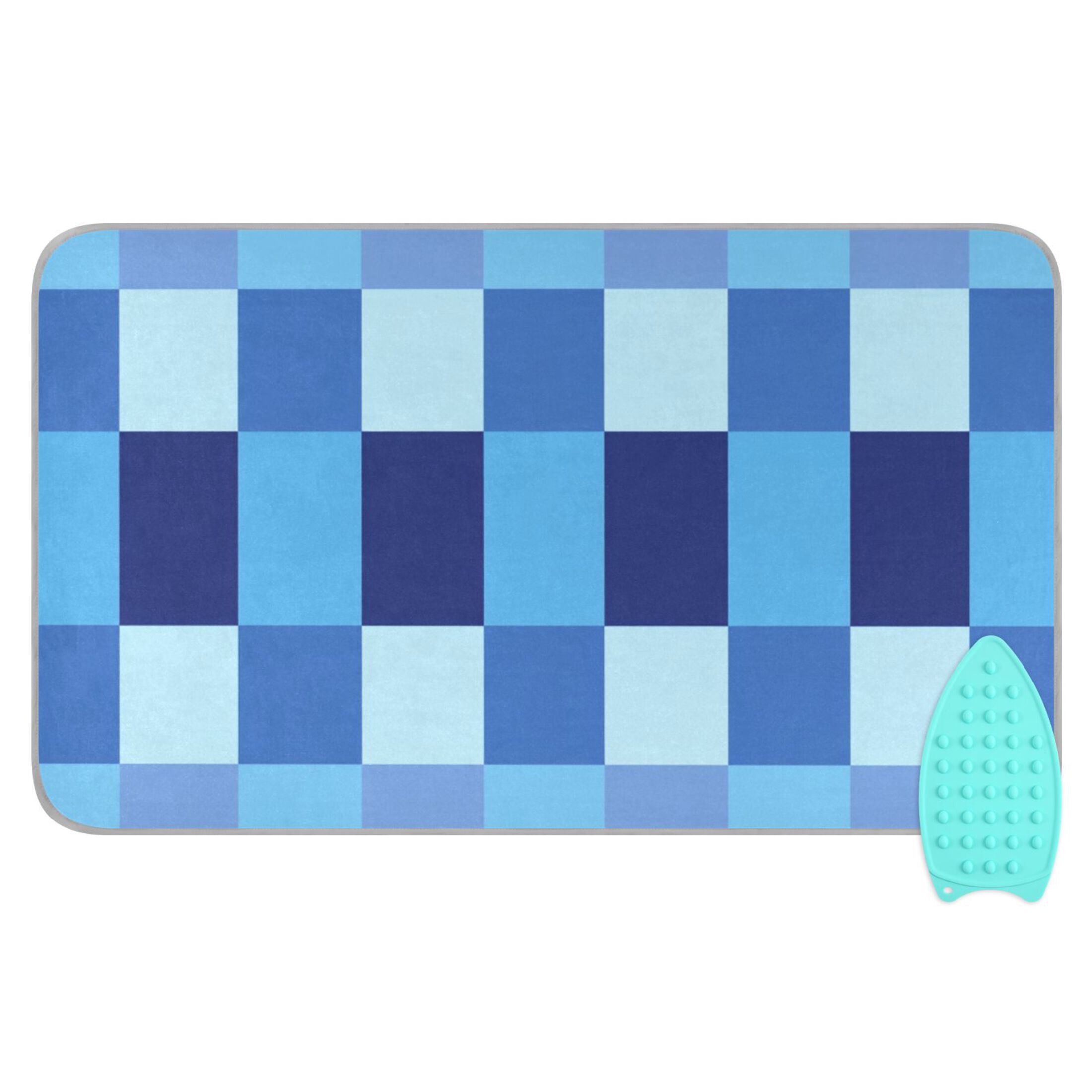 Blue Checkerboard Pixel Art Ironing Mat Blanket Portable Travel Ironing Pad Heat Resistant Pad 47.2" x 27.6”