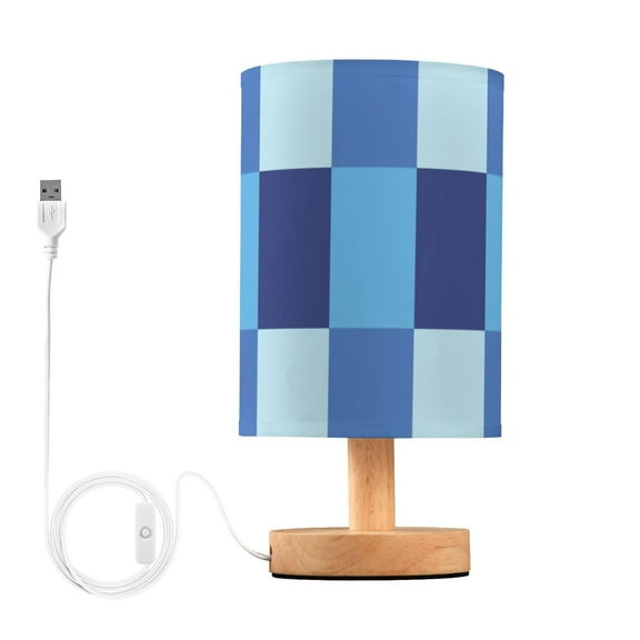 Blue Checkerboard Pixel Art Table Lamp with USB Port LED Warm Light Lamp Night Light Home Decor