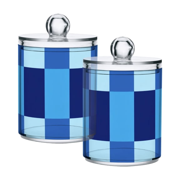 Blue Checkerboard Pixel Art Translucent Plastic Cans Storage Canisters with Lid Set of 2