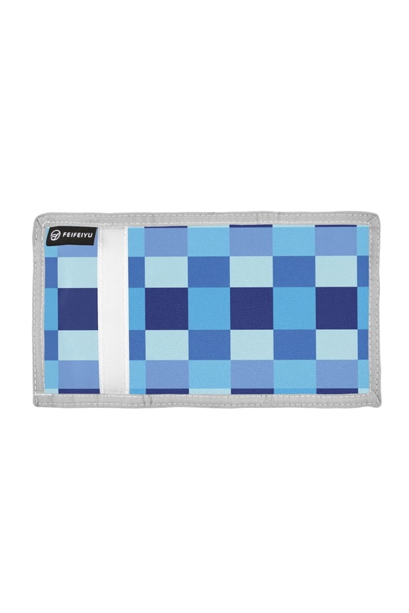 Blue Checkerboard Pixel Art Trifold Wallets Card Holders Coin Pockets with Lanyards Portable Unisex