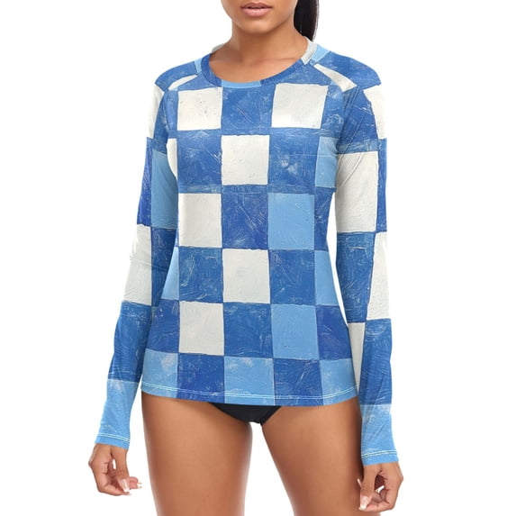 Blue Checkerboard Women's Rash Guard Shirts UPF 50+ Sun Protection ...