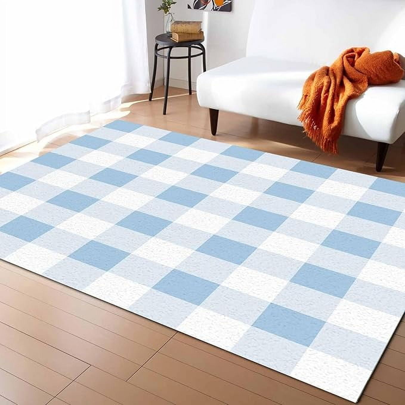 Blue Checked Rug Blue Checkered Area Rugs For Living Room/Bedroom, Area Rug Non-Slip ...