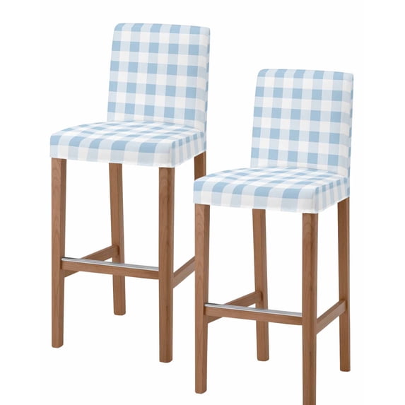 Blue Checkered Bar Stool Covers Set of 2, Blue White Buffalo Plaid Stretch Washable Bar Chair Covers with Backs, Removable Pub Counter Height Chair Cover for Kitchen Dining Room Cafe