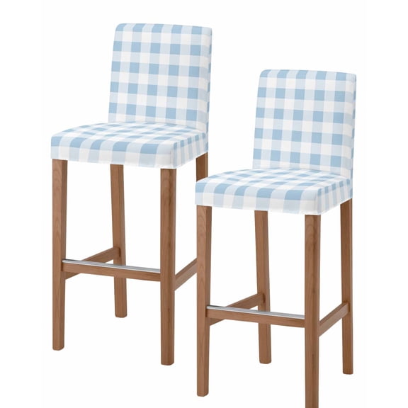 Blue Checkered Bar Stool Covers Set of 2, Blue White Buffalo Plaid Stretch Washable Bar Chair Covers with Backs, Removable Pub Counter Height Chair Cover for Kitchen Dining Room Cafe