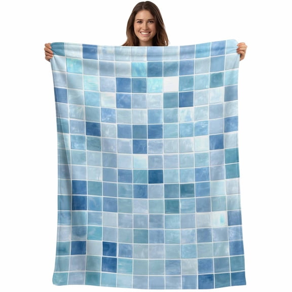 Blue Checkered Blanket Soft Cozy Warm Twin Blanket for Bed, Plush Fuzzy Flannel Fleece Blankets for Sofa, Farmhouse Plaid Buffalo Elegant Geometric Throw Blankets for Couch, Gifts, 60"x80"