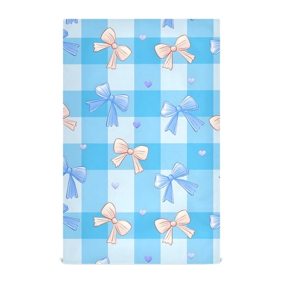 Blue Checkered Bow Pattern Kitchen Towels Waffle Weave Decorative Tea Towels Multi Use Dishcloths 28x18in