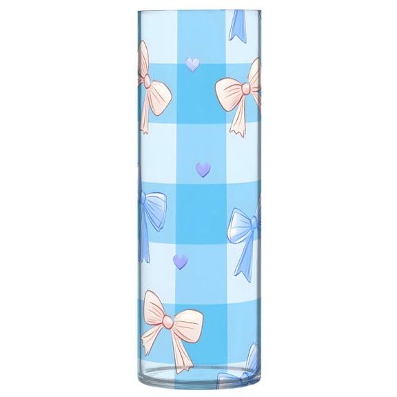 Blue Checkered Bow Pattern Vase Flower Vase Clear Unbreakable Plastic Tall Decorative 11.8in