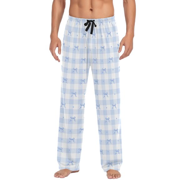 Blue Checkered Bow Tie Men's Pajama Pants Lightweight Pjs Bottoms Sleepwear Bottom Pants with Pocket Drawstring