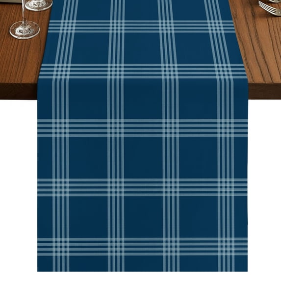 Blue Checkered Burlap Cotton Table Runner 13x36 Inches Short, Farmhouse Buffalo Plaid Modern Farmhouse Table Runners, Outdoor Dining Tablecloths Decor for Baby Shower/Party/Wedding