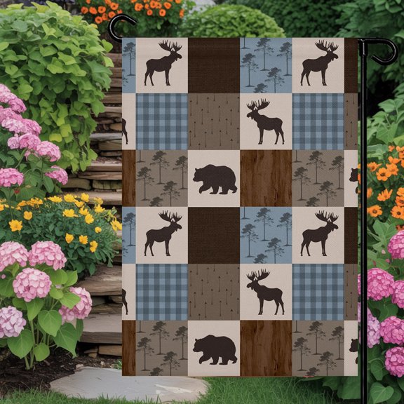 Blue Checkered Cabin Garden Flag 12x18 Double Sided - Welcome Garden Flags for All Seasons Outside Décor, Farmhouse Forest Brown Buffalo Plaid Decorative Personalized Yard Flags Small Sign