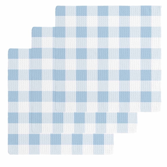 Blue Checkered Dish Towels Set, Waffle Weave Kitchen Towels 3 Pieces, Blue White Buffalo Plaid Microfiber Hair Face Bath Tea Towel Absorbent Quick Drying Cleaning Dish Cloths 12"x12"