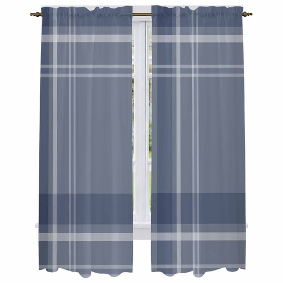 Blue Checkered Kitchen Curtain for Berdoom Living Room Cafe 72 Inch Length, Stripes Blue Dark Buffalo Plaid Tiers Curtains Light Filtering Drapes Rod Pocket Window Treatment 2 Panels 52"Wx72"L