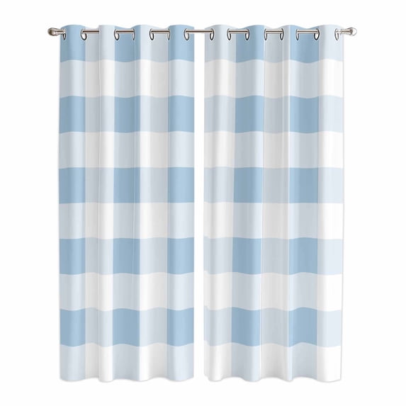 Blue Checkered Kitchen Curtains 84 Inch Length, Blue White Buffalo Plaid Grommet Top Bedroom Living Room Curtains, Light Filtering Cafe Curtain Drapes 2 Panels Set 84''x84''