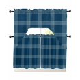 Blue Checkered Kitchen Curtains Set for Windows 3 Piece Cafe Curtains ...