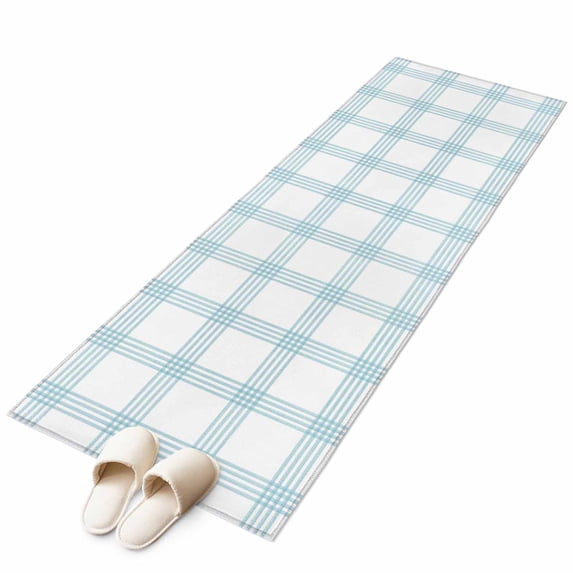 Blue Checkered Kitchen Runner Rug 2x6 Washable Runners for Hallway Non Slip Farmhouse Buffalo Plaid Watercolor Large Area Rug Indoor Floor Carpet for Bathroom Laundry Entryway Bedroom Living Room