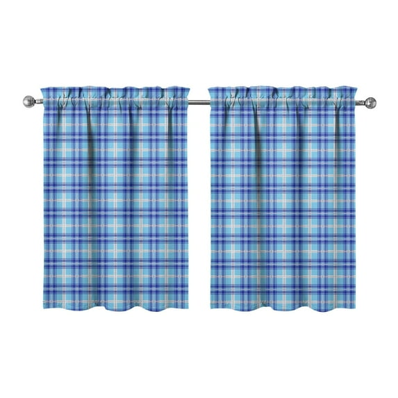 Blue Checkered Kitchen Window Curtains Farmhouse Country Summer Short Tier Curtain for Washable Kitchen Cafe Decor Rod Pocket Window Drapes 2 Panels 27.5x36 Inch