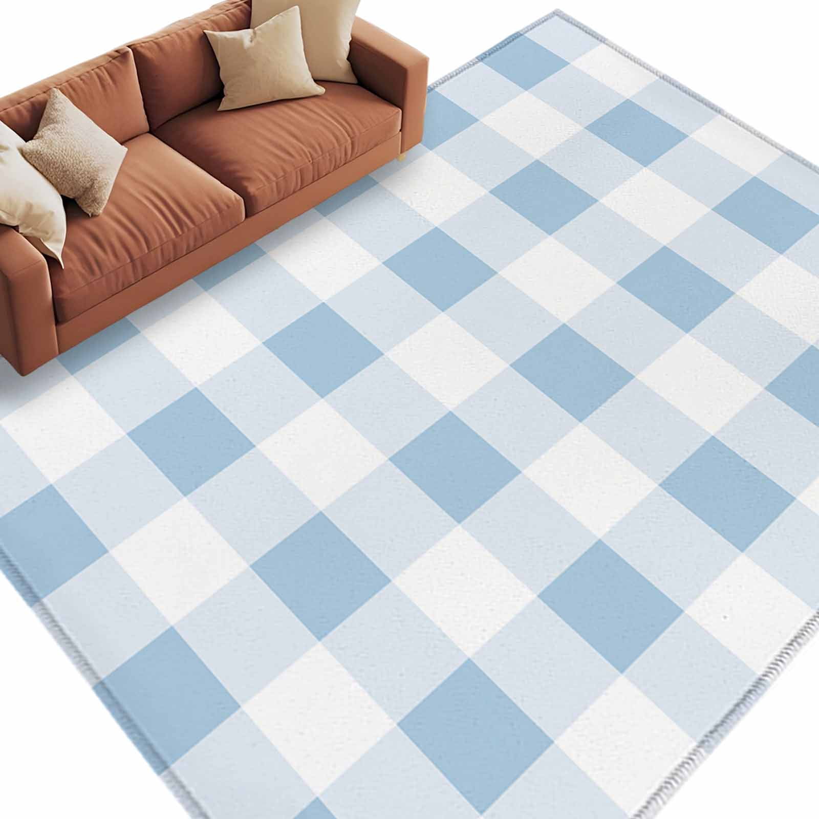 Blue Checkered Large Area Rugs for Bedroom Living Room, Soft Non Slip ...