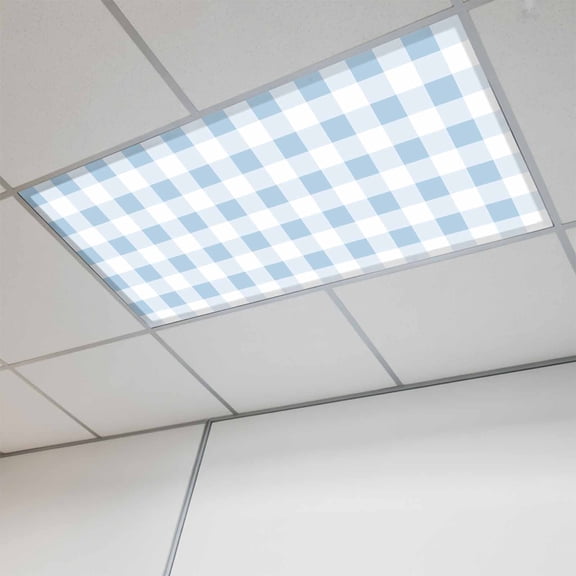 Blue Checkered Magnetic Fluorescent Light Covers for Ceiling Lights 2 x 4 Feet, Blue White Buffalo Plaid Office Classroom Kitchen Drop Ceiling Light Covers Lighting Filters Shade Panel 1 Pack