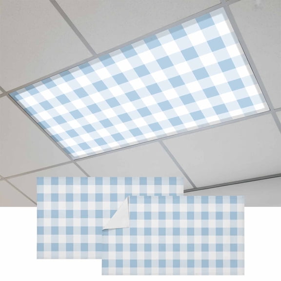 Blue Checkered Magnetic Fluorescent Light Covers for Ceiling Lights 2 x 4 Feet, Blue White Buffalo Plaid Office Classroom Kitchen Drop Ceiling Light Covers Lighting Filters Shade Panel 2 Packs
