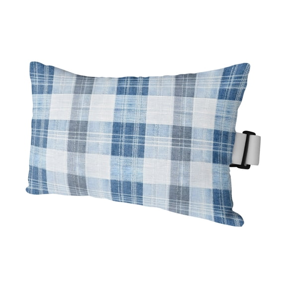 Blue Checkered Outdoor Pillows for Chaise Lounge Chair Waterproof Lumbar Pillows with Insert&Adjustable Elastic Strap Beach Headrest Pillow Farmhouse Modern Buffalo Plaid Pillow for Pool 11"x16"